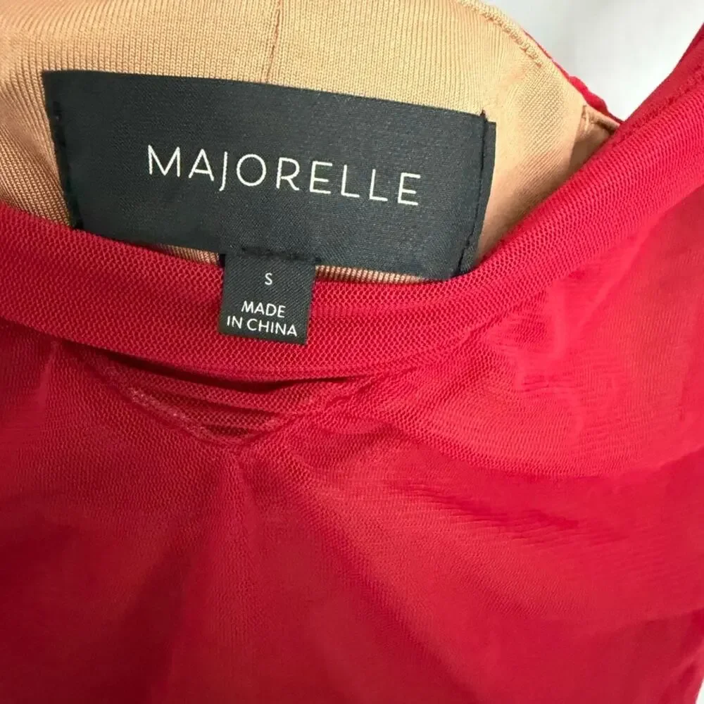 Majorelle Red Off Shoulder Ruched Bodycon Midi Dress S